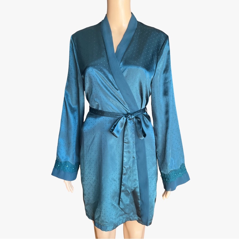 Vintage Y2K Teal Satin Robe | Jessica | Size M - Picture 3 of 9